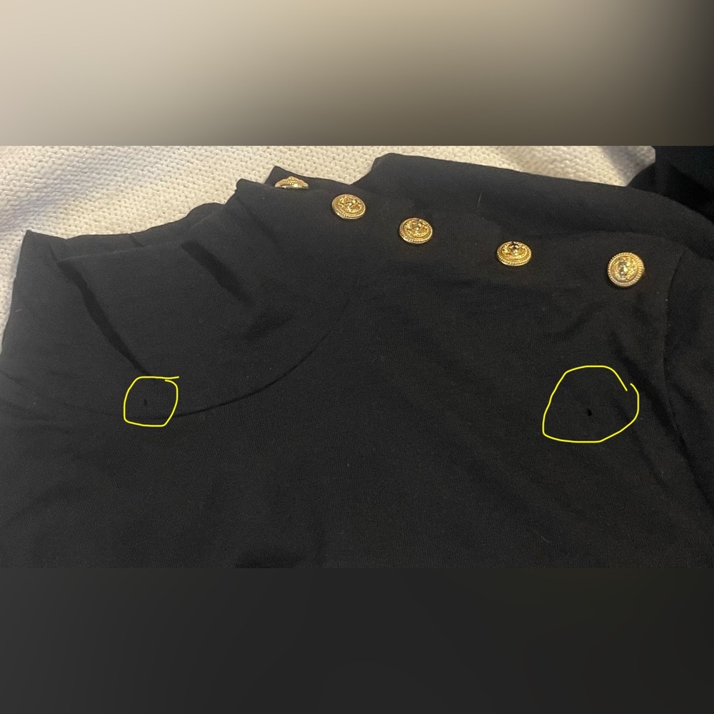 Balmain 100% wool Black Turtleneck with Gold Button Detail size 40 2 small holes - Picture 10 of 10
